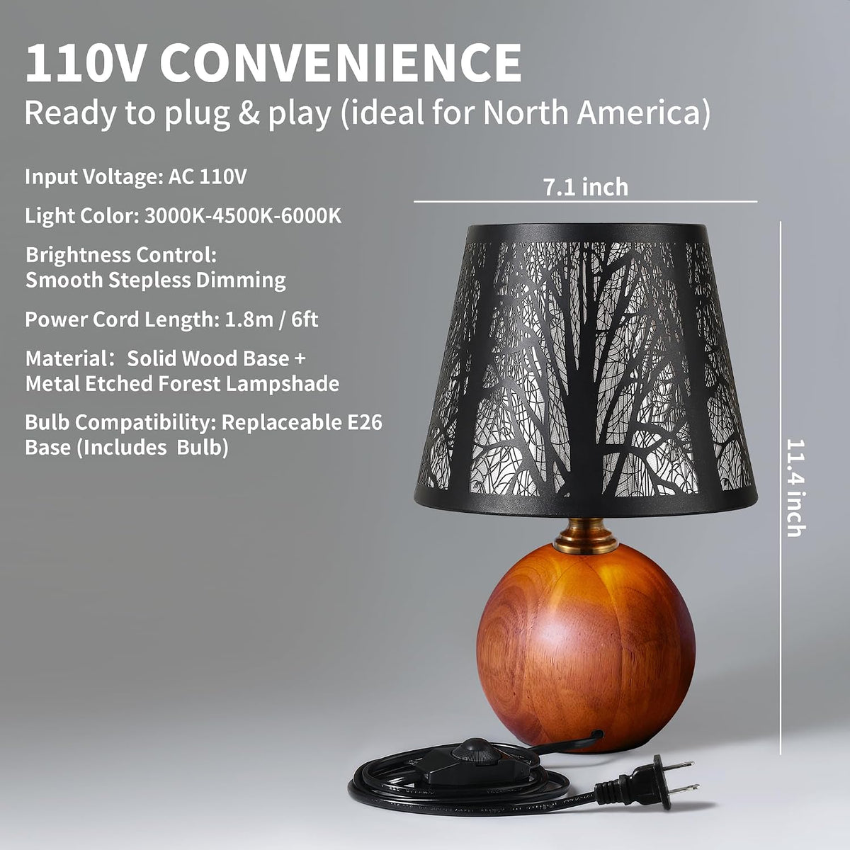 11.4" Boho Wooden Small Table Lamp with Scalloped Wavy Shade