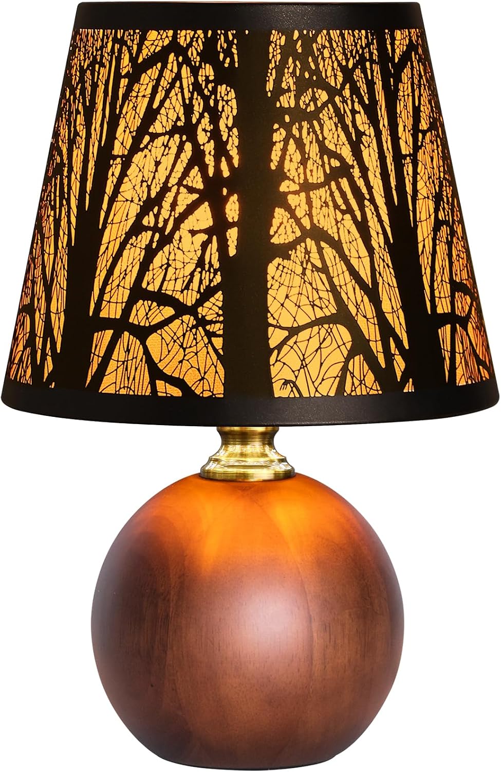 11.4" Boho Wooden Small Table Lamp with Scalloped Wavy Shade