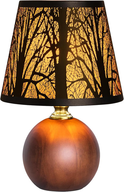 11.4" Boho Wooden Small Table Lamp with Scalloped Wavy Shade
