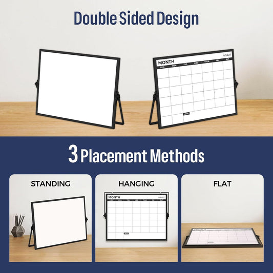 17" x 12" Dry Erase Calendar, Magnetic Desktop Whiteboard with Stand