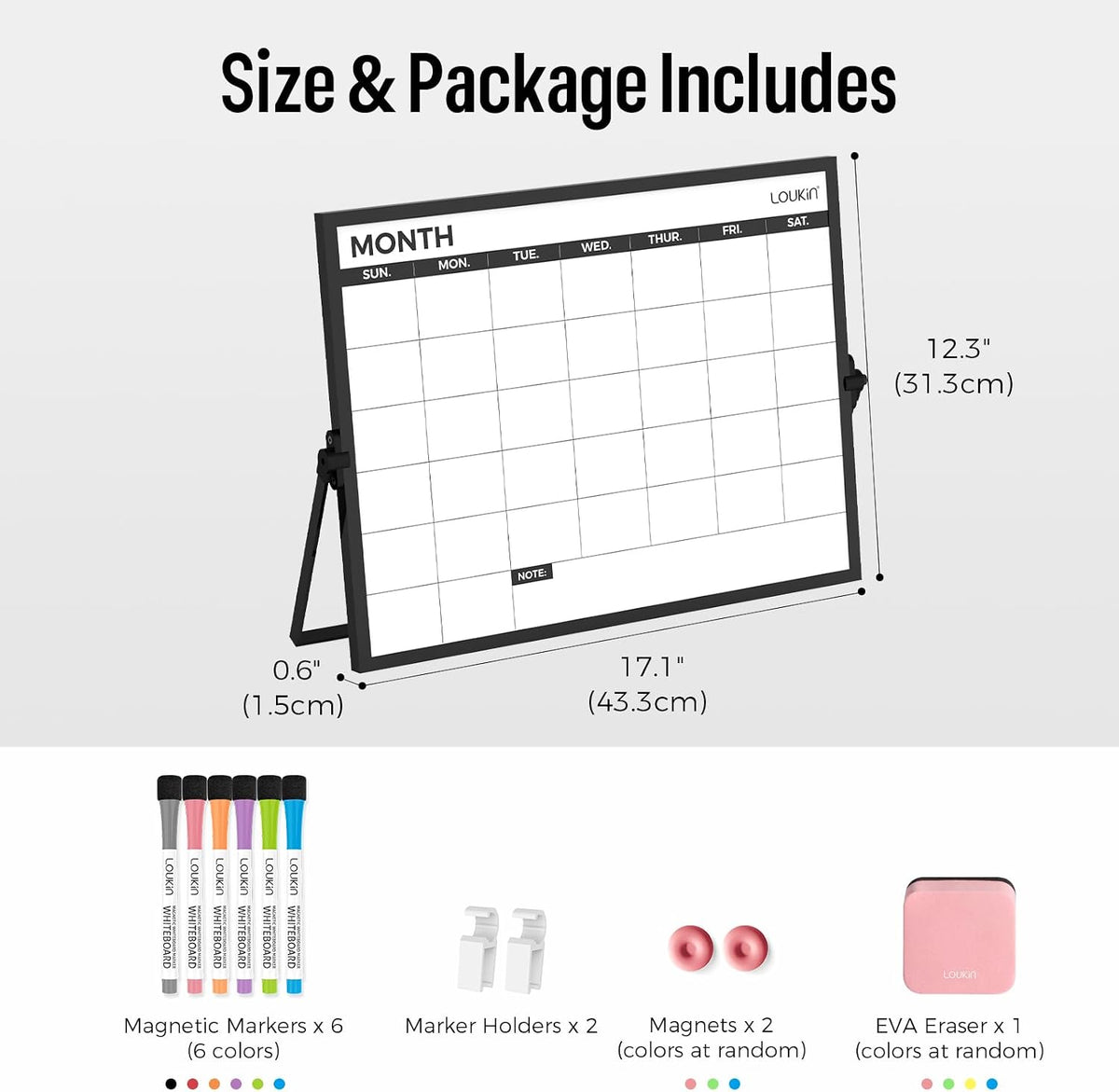 17" x 12" Dry Erase Calendar, Magnetic Desktop Whiteboard with Stand