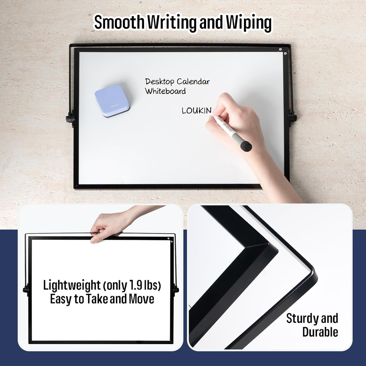 17" x 12" Dry Erase Calendar, Magnetic Desktop Whiteboard with Stand
