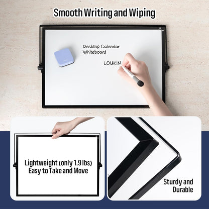 17" x 12" Dry Erase Calendar, Magnetic Desktop Whiteboard with Stand