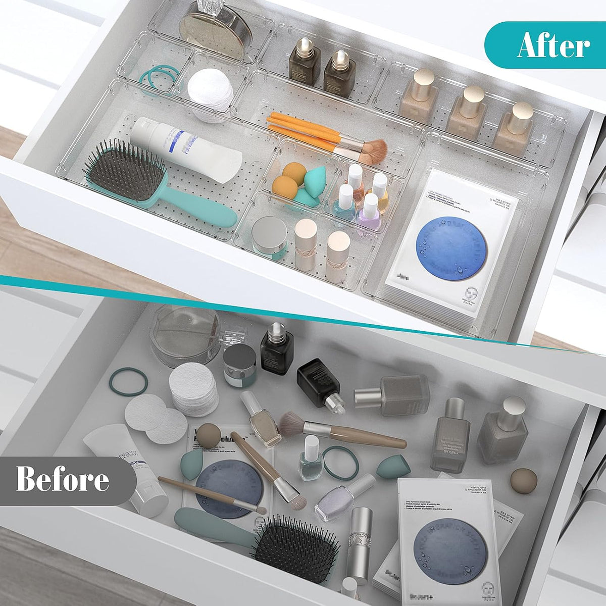 Clear Plastic Drawer Organizers Set, 4 Size Desk Drawer Organizer Trays for Makeup, Jewelry, Kitchen Utensils, Gadgets and Office Accessories