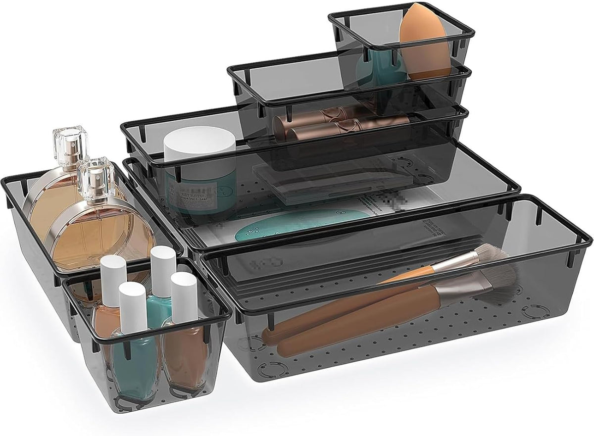 Clear Plastic Drawer Organizers Set, 4 Size Desk Drawer Organizer Trays for Makeup, Jewelry, Kitchen Utensils, Gadgets and Office Accessories