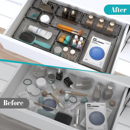 Clear Plastic Drawer Organizers Set, 4 Size Desk Drawer Organizer Trays for Makeup, Jewelry, Kitchen Utensils, Gadgets and Office Accessories