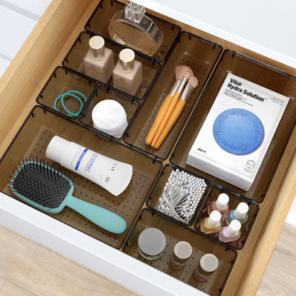 Clear Plastic Drawer Organizers Set, 4 Size Desk Drawer Organizer Trays for Makeup, Jewelry, Kitchen Utensils, Gadgets and Office Accessories