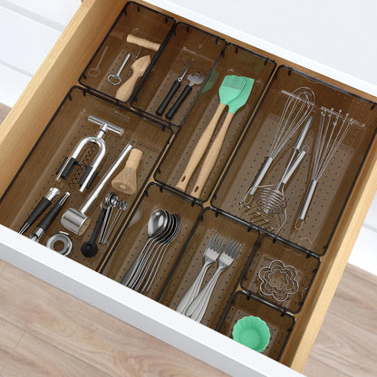 Clear Plastic Drawer Organizers Set, 4 Size Desk Drawer Organizer Trays for Makeup, Jewelry, Kitchen Utensils, Gadgets and Office Accessories