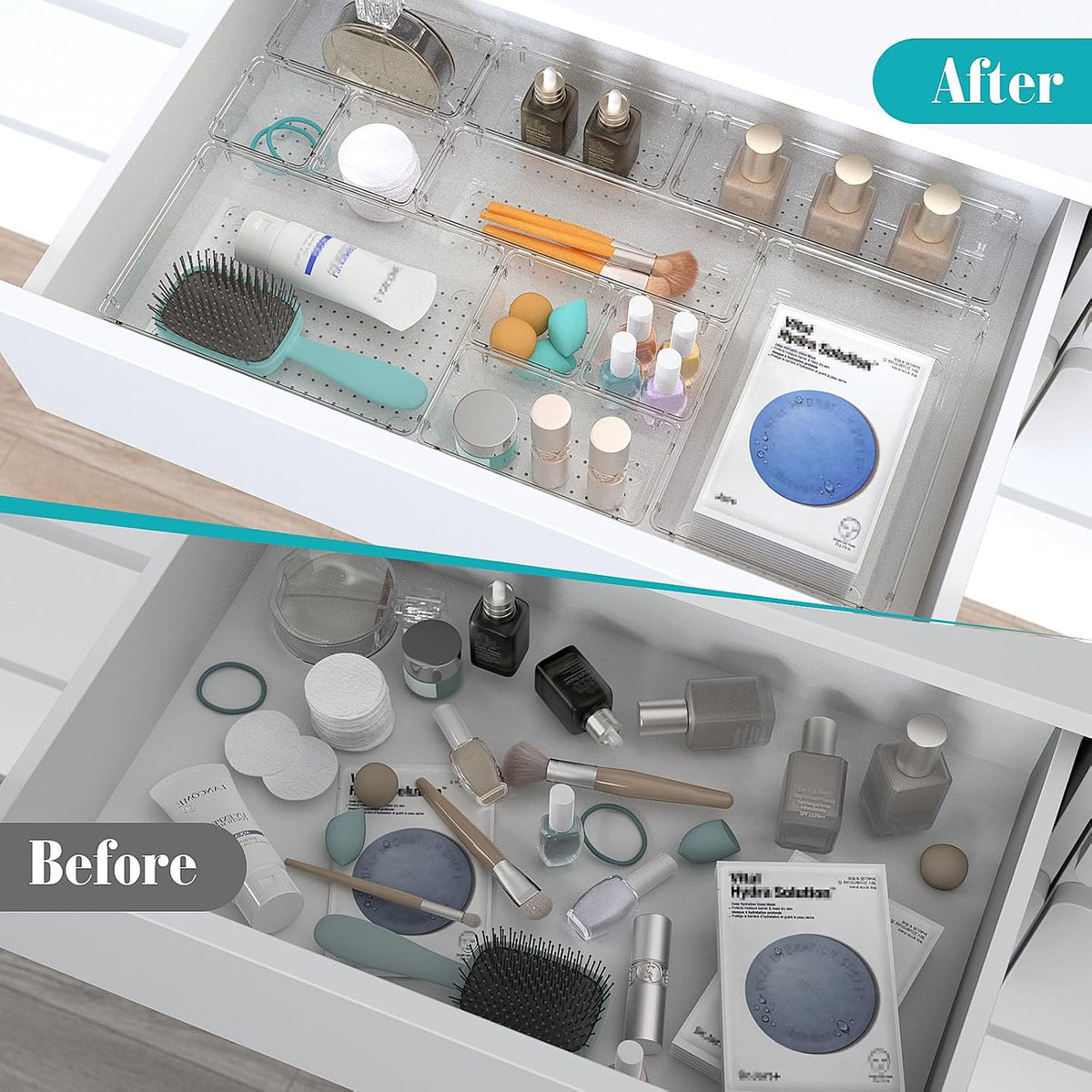 Clear Plastic Drawer Organizers Set, 4 Size Desk Drawer Organizer Trays for Makeup, Jewelry, Kitchen Utensils, Gadgets and Office Accessories
