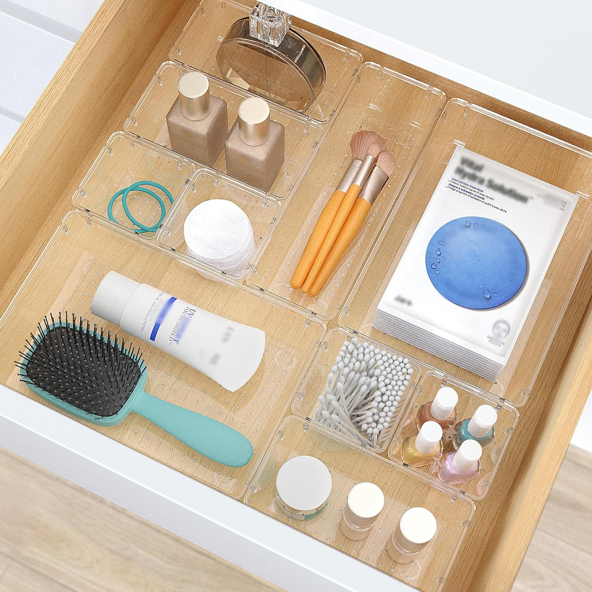 Clear Plastic Drawer Organizers Set, 4 Size Desk Drawer Organizer Trays for Makeup, Jewelry, Kitchen Utensils, Gadgets and Office Accessories
