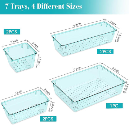 Clear Plastic Drawer Organizers Set, 4 Size Desk Drawer Organizer Trays for Makeup, Jewelry, Kitchen Utensils, Gadgets and Office Accessories