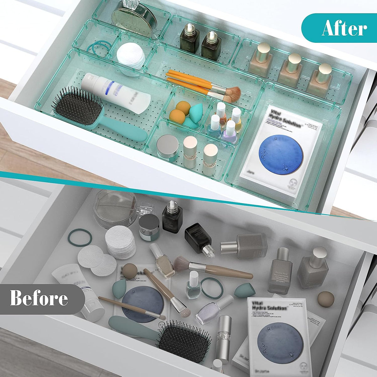 Clear Plastic Drawer Organizers Set, 4 Size Desk Drawer Organizer Trays for Makeup, Jewelry, Kitchen Utensils, Gadgets and Office Accessories