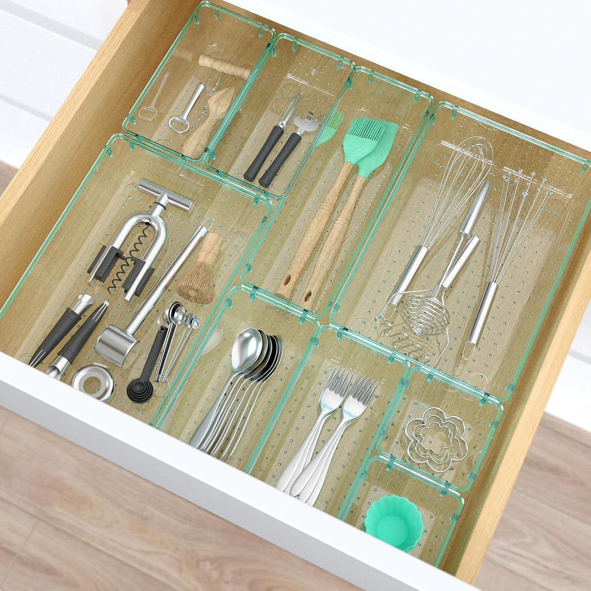 Clear Plastic Drawer Organizers Set, 4 Size Desk Drawer Organizer Trays for Makeup, Jewelry, Kitchen Utensils, Gadgets and Office Accessories