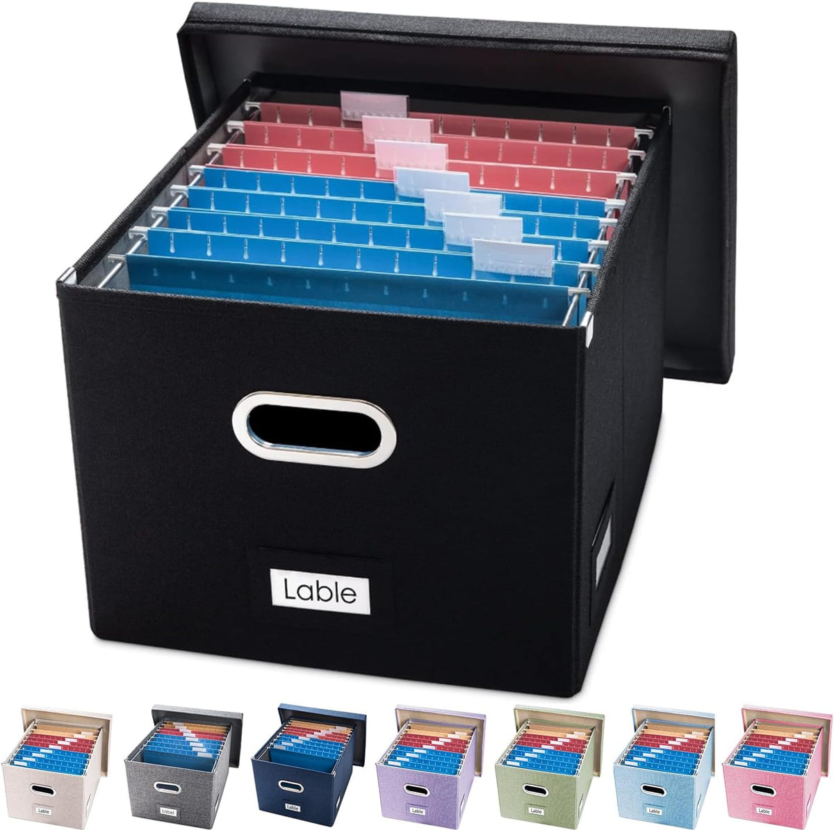 File Organizer Box - Set of 1 Collapsible Decorative Linen Filing Storage Hanging File Folders with Lids Office Cabinet Letter/Legal Size Grey (17x14x11.2 inch)