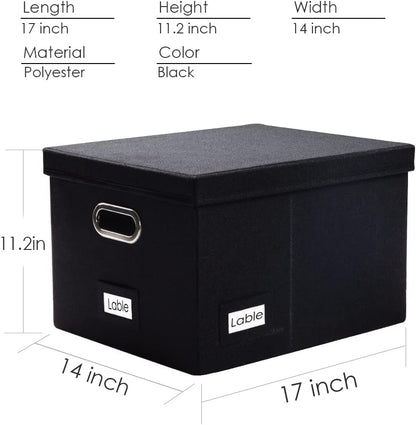 File Organizer Box - Set of 1 Collapsible Decorative Linen Filing Storage Hanging File Folders with Lids Office Cabinet Letter/Legal Size Grey (17x14x11.2 inch)