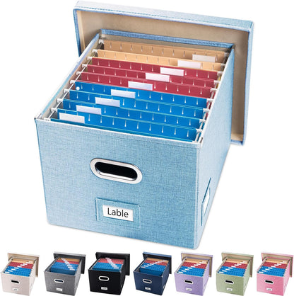 File Organizer Box - Set of 1 Collapsible Decorative Linen Filing Storage Hanging File Folders with Lids Office Cabinet Letter/Legal Size Grey (17x14x11.2 inch)