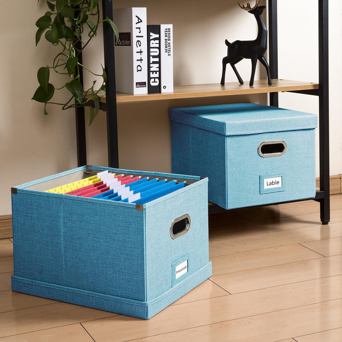 File Organizer Box - Set of 1 Collapsible Decorative Linen Filing Storage Hanging File Folders with Lids Office Cabinet Letter/Legal Size Grey (17x14x11.2 inch)