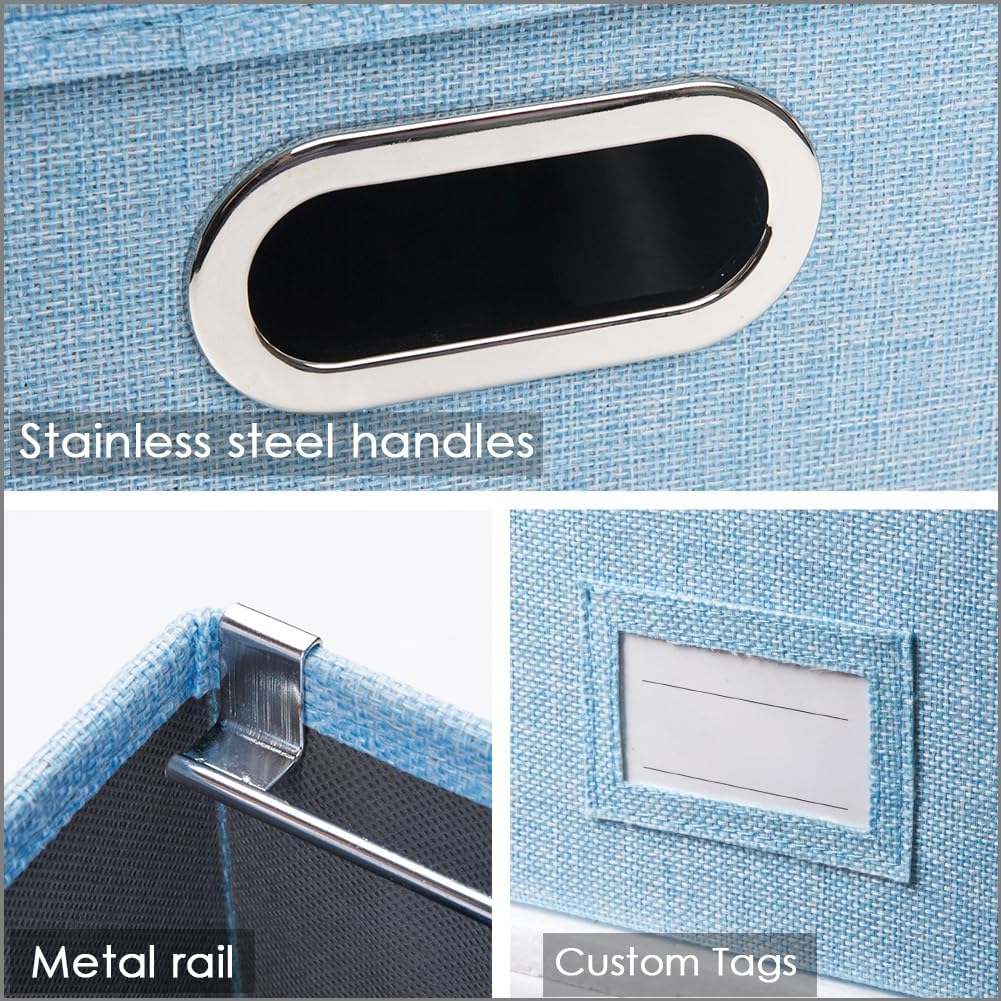 File Organizer Box - Set of 1 Collapsible Decorative Linen Filing Storage Hanging File Folders with Lids Office Cabinet Letter/Legal Size Grey (17x14x11.2 inch)