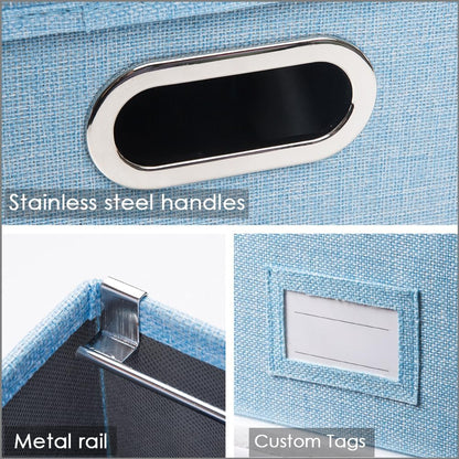 File Organizer Box - Set of 1 Collapsible Decorative Linen Filing Storage Hanging File Folders with Lids Office Cabinet Letter/Legal Size Grey (17x14x11.2 inch)