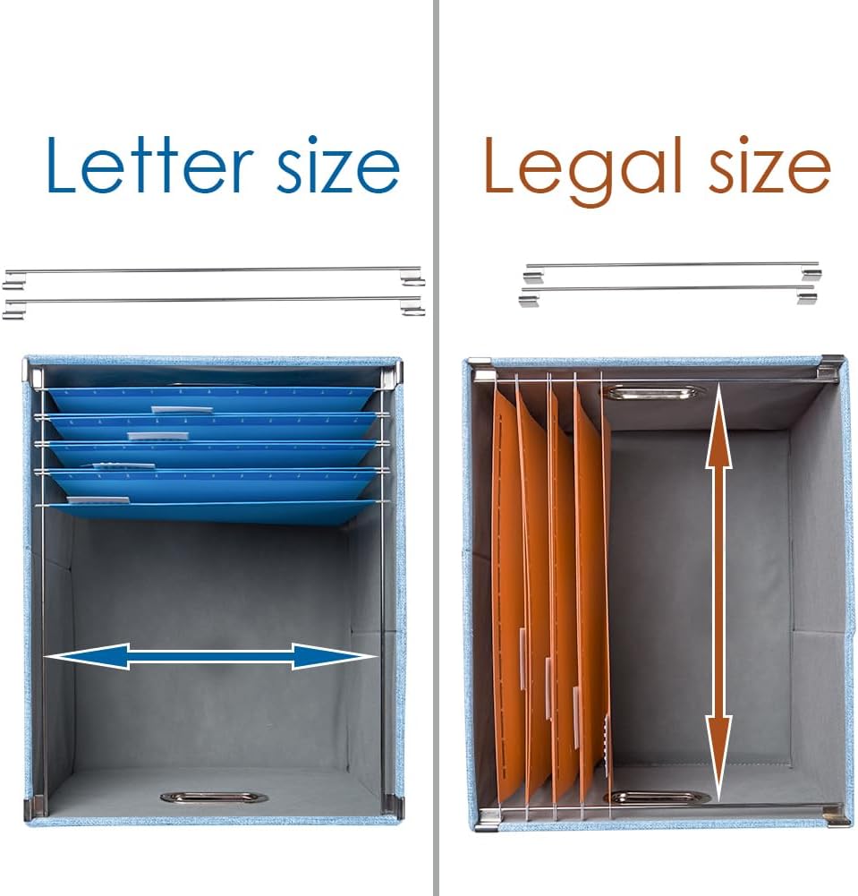 File Organizer Box - Set of 1 Collapsible Decorative Linen Filing Storage Hanging File Folders with Lids Office Cabinet Letter/Legal Size Grey (17x14x11.2 inch)