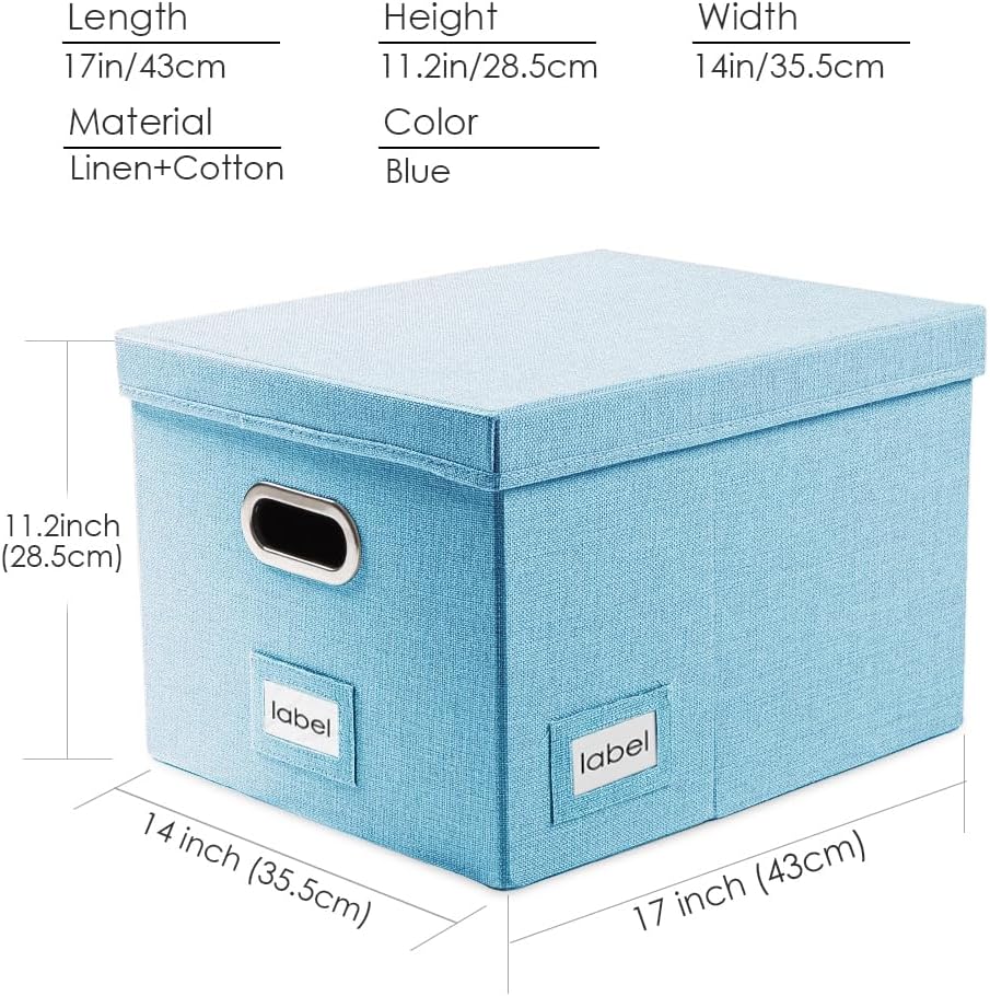 File Organizer Box - Set of 1 Collapsible Decorative Linen Filing Storage Hanging File Folders with Lids Office Cabinet Letter/Legal Size Grey (17x14x11.2 inch)