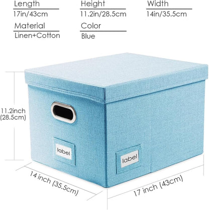 File Organizer Box - Set of 1 Collapsible Decorative Linen Filing Storage Hanging File Folders with Lids Office Cabinet Letter/Legal Size Grey (17x14x11.2 inch)
