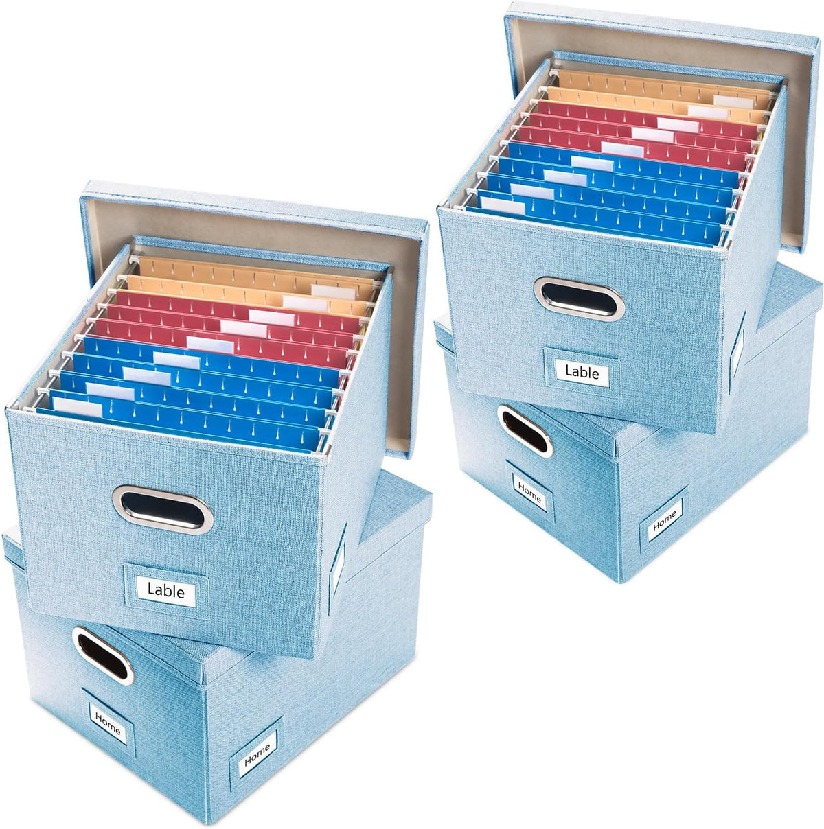 File Organizer Box - Set of 1 Collapsible Decorative Linen Filing Storage Hanging File Folders with Lids Office Cabinet Letter/Legal Size Grey (17x14x11.2 inch)