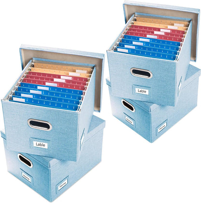 File Organizer Box - Set of 1 Collapsible Decorative Linen Filing Storage Hanging File Folders with Lids Office Cabinet Letter/Legal Size Grey (17x14x11.2 inch)
