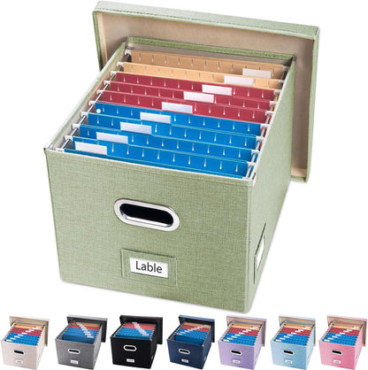 File Organizer Box - Set of 1 Collapsible Decorative Linen Filing Storage Hanging File Folders with Lids Office Cabinet Letter/Legal Size Grey (17x14x11.2 inch)