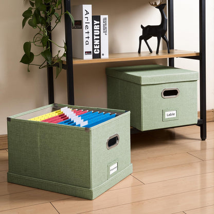 File Organizer Box - Set of 1 Collapsible Decorative Linen Filing Storage Hanging File Folders with Lids Office Cabinet Letter/Legal Size Grey (17x14x11.2 inch)