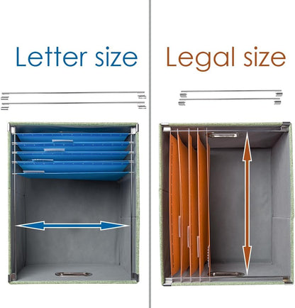 File Organizer Box - Set of 1 Collapsible Decorative Linen Filing Storage Hanging File Folders with Lids Office Cabinet Letter/Legal Size Grey (17x14x11.2 inch)