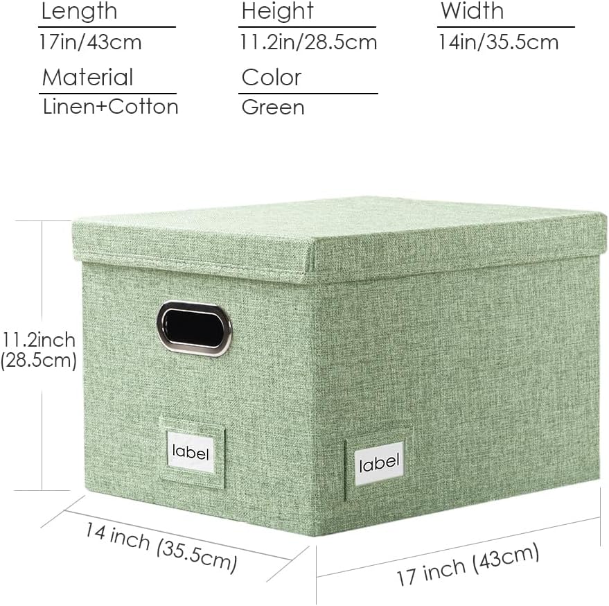 File Organizer Box - Set of 1 Collapsible Decorative Linen Filing Storage Hanging File Folders with Lids Office Cabinet Letter/Legal Size Grey (17x14x11.2 inch)