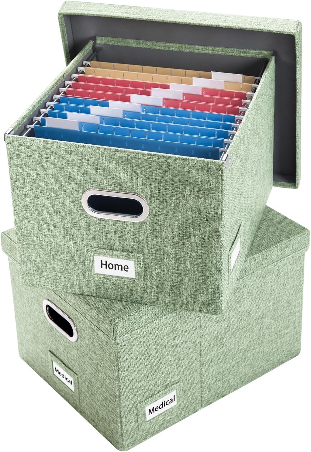 File Organizer Box - Set of 1 Collapsible Decorative Linen Filing Storage Hanging File Folders with Lids Office Cabinet Letter/Legal Size Grey (17x14x11.2 inch)