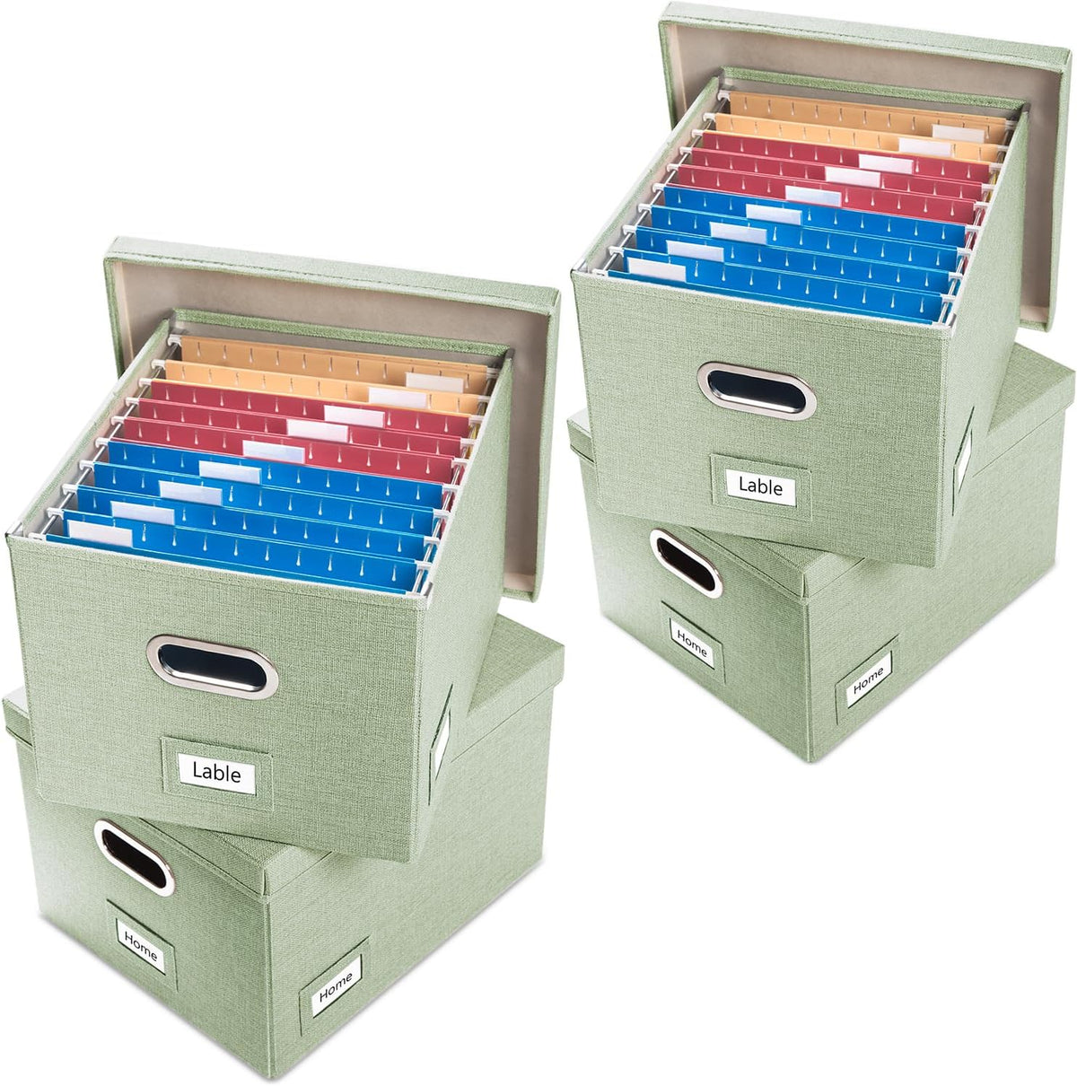 File Organizer Box - Set of 1 Collapsible Decorative Linen Filing Storage Hanging File Folders with Lids Office Cabinet Letter/Legal Size Grey (17x14x11.2 inch)