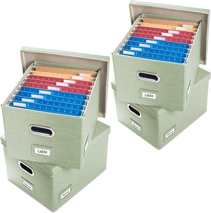 File Organizer Box - Set of 1 Collapsible Decorative Linen Filing Storage Hanging File Folders with Lids Office Cabinet Letter/Legal Size Grey (17x14x11.2 inch)