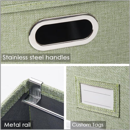 File Organizer Box - Set of 1 Collapsible Decorative Linen Filing Storage Hanging File Folders with Lids Office Cabinet Letter/Legal Size Grey (17x14x11.2 inch)