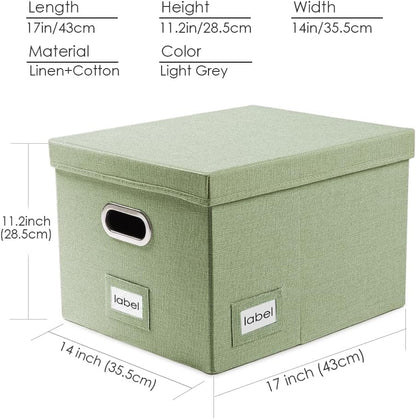 File Organizer Box - Set of 1 Collapsible Decorative Linen Filing Storage Hanging File Folders with Lids Office Cabinet Letter/Legal Size Grey (17x14x11.2 inch)