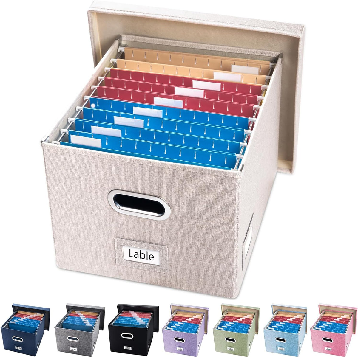 File Organizer Box - Set of 1 Collapsible Decorative Linen Filing Storage Hanging File Folders with Lids Office Cabinet Letter/Legal Size Grey (17x14x11.2 inch)