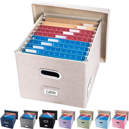 File Organizer Box - Set of 1 Collapsible Decorative Linen Filing Storage Hanging File Folders with Lids Office Cabinet Letter/Legal Size Grey (17x14x11.2 inch)