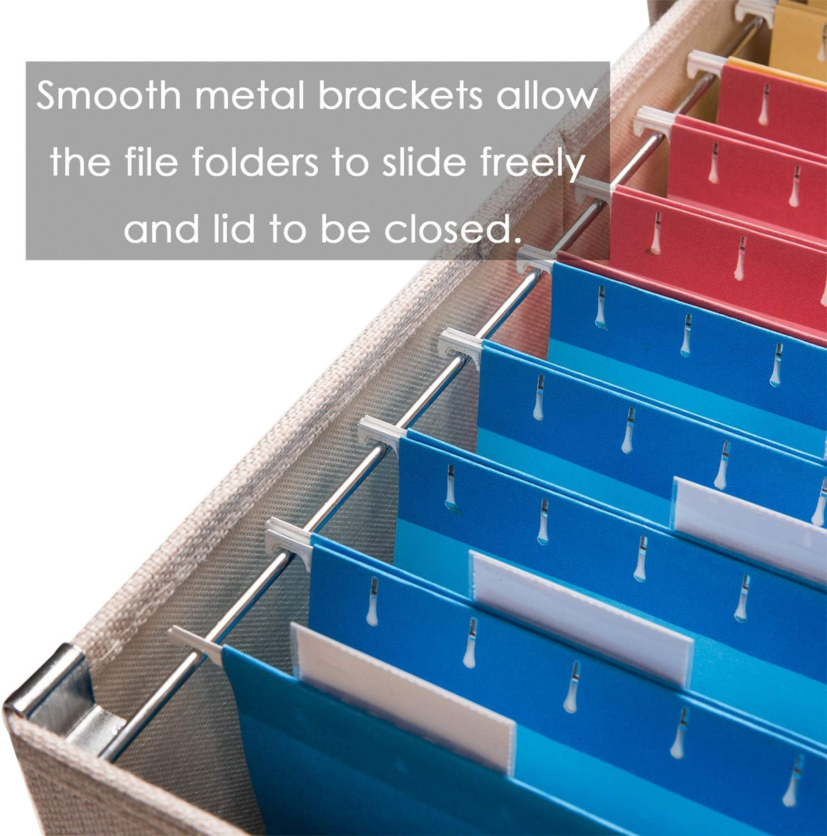 File Organizer Box - Set of 1 Collapsible Decorative Linen Filing Storage Hanging File Folders with Lids Office Cabinet Letter/Legal Size Grey (17x14x11.2 inch)