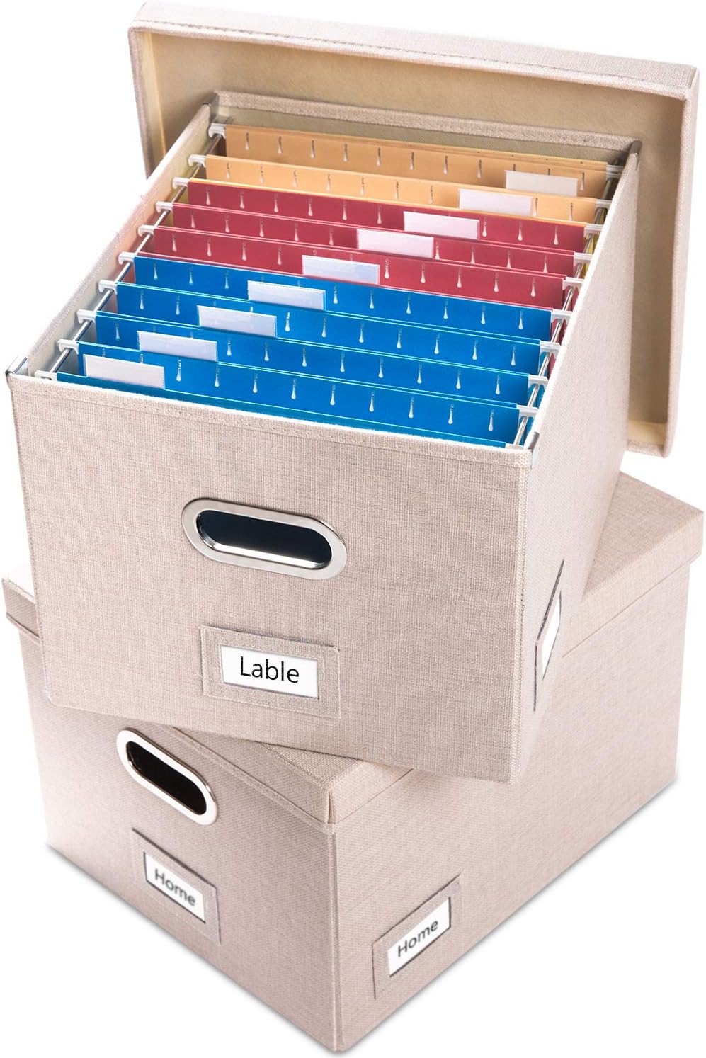 File Organizer Box - Set of 1 Collapsible Decorative Linen Filing Storage Hanging File Folders with Lids Office Cabinet Letter/Legal Size Grey (17x14x11.2 inch)