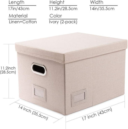 File Organizer Box - Set of 1 Collapsible Decorative Linen Filing Storage Hanging File Folders with Lids Office Cabinet Letter/Legal Size Grey (17x14x11.2 inch)