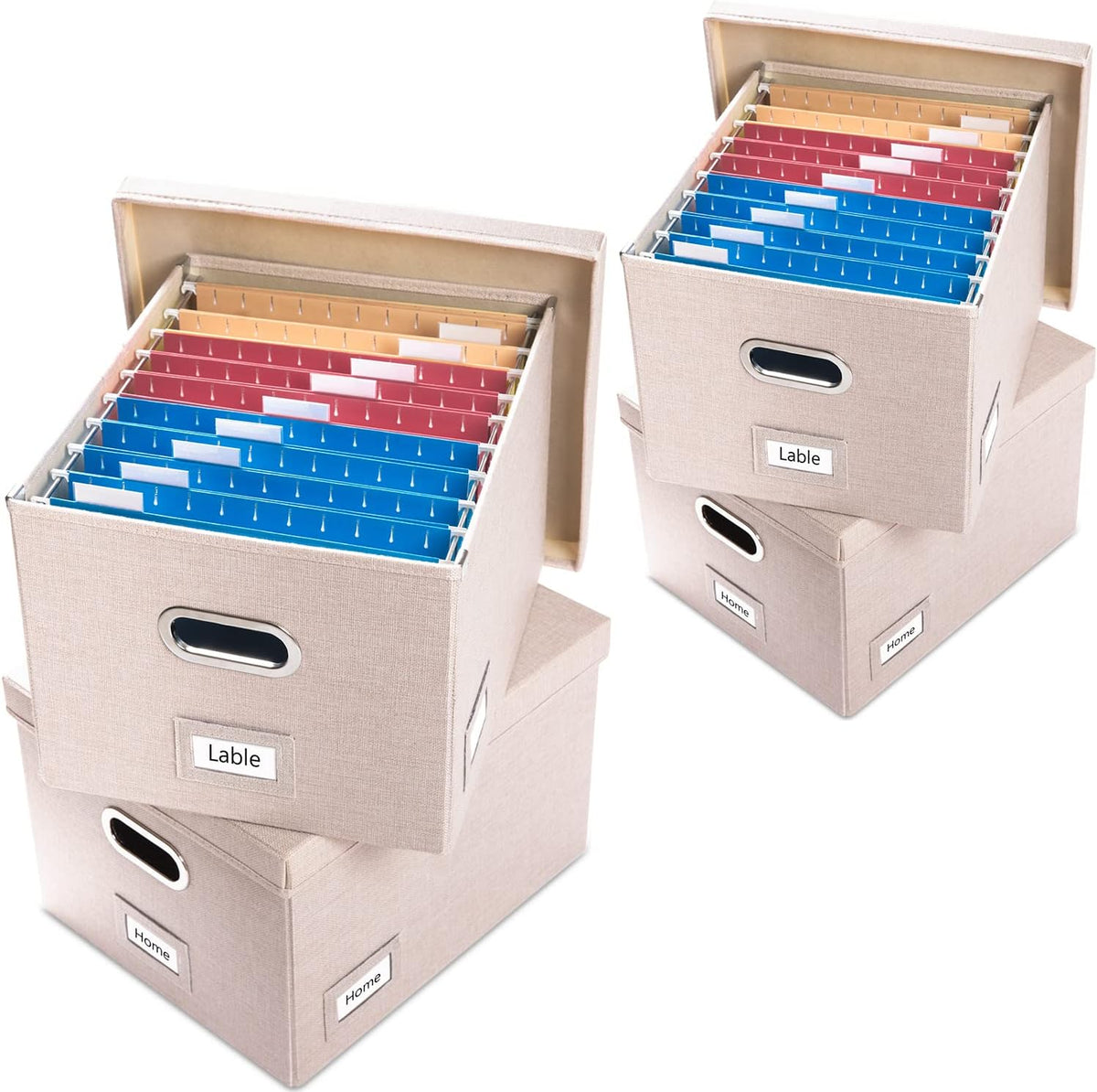 File Organizer Box - Set of 1 Collapsible Decorative Linen Filing Storage Hanging File Folders with Lids Office Cabinet Letter/Legal Size Grey (17x14x11.2 inch)