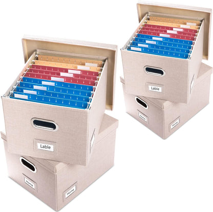 File Organizer Box - Set of 1 Collapsible Decorative Linen Filing Storage Hanging File Folders with Lids Office Cabinet Letter/Legal Size Grey (17x14x11.2 inch)