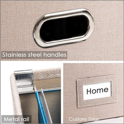 File Organizer Box - Set of 1 Collapsible Decorative Linen Filing Storage Hanging File Folders with Lids Office Cabinet Letter/Legal Size Grey (17x14x11.2 inch)