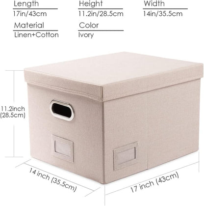 File Organizer Box - Set of 1 Collapsible Decorative Linen Filing Storage Hanging File Folders with Lids Office Cabinet Letter/Legal Size Grey (17x14x11.2 inch)