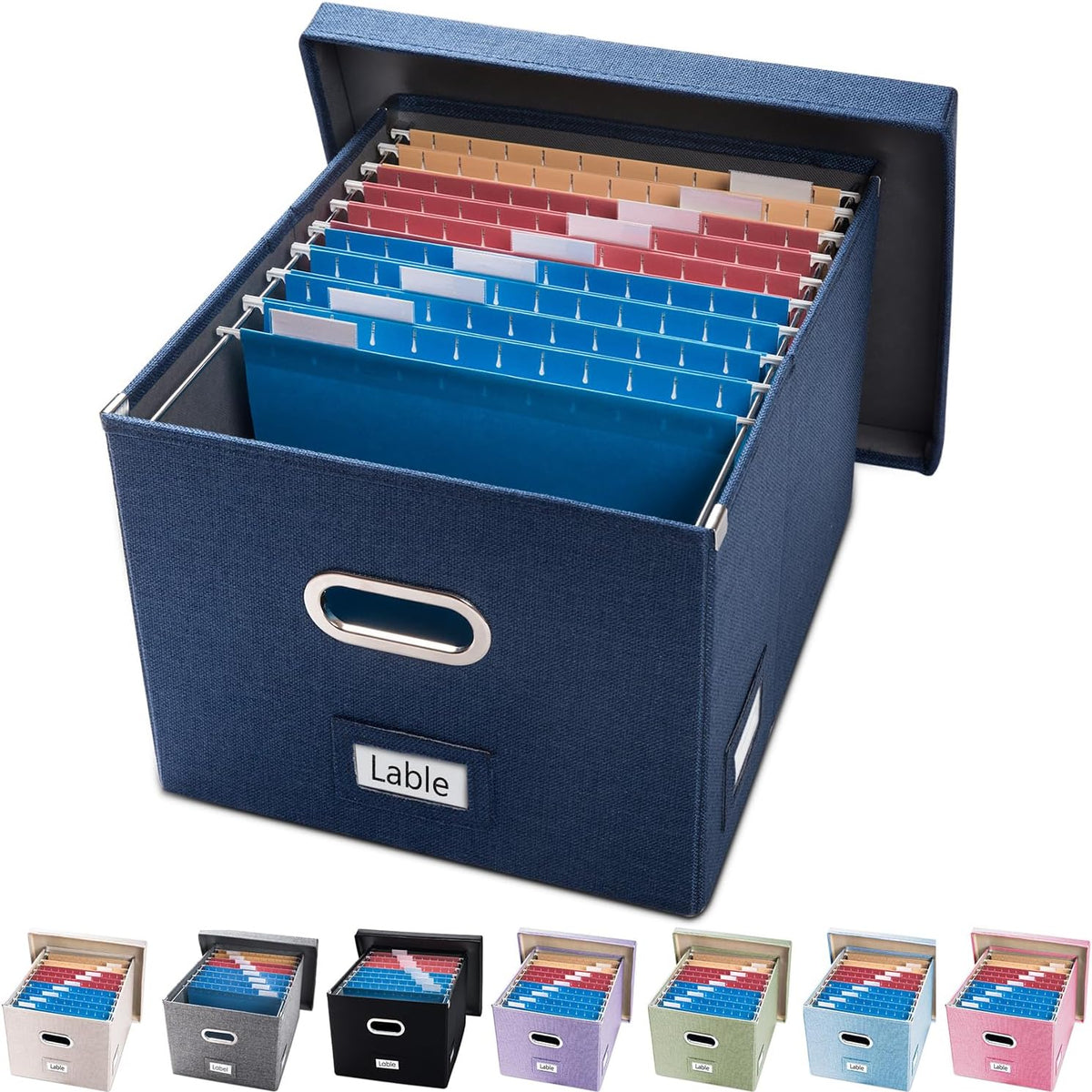 File Organizer Box - Set of 1 Collapsible Decorative Linen Filing Storage Hanging File Folders with Lids Office Cabinet Letter/Legal Size Grey (17x14x11.2 inch)