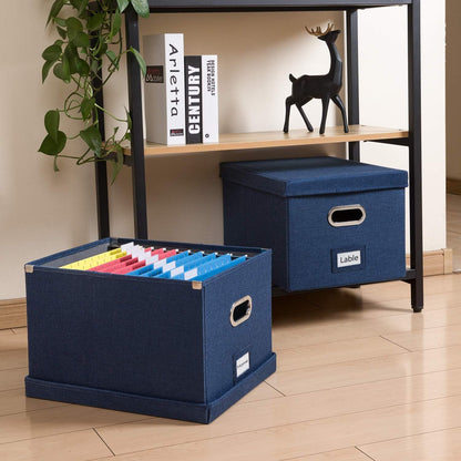 File Organizer Box - Set of 1 Collapsible Decorative Linen Filing Storage Hanging File Folders with Lids Office Cabinet Letter/Legal Size Grey (17x14x11.2 inch)