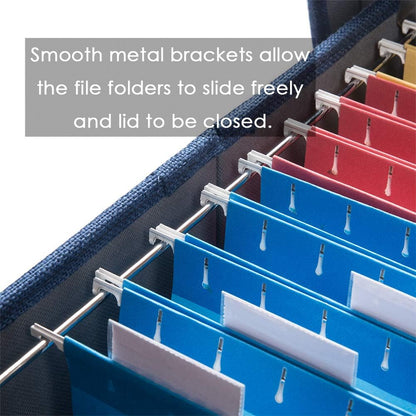 File Organizer Box - Set of 1 Collapsible Decorative Linen Filing Storage Hanging File Folders with Lids Office Cabinet Letter/Legal Size Grey (17x14x11.2 inch)