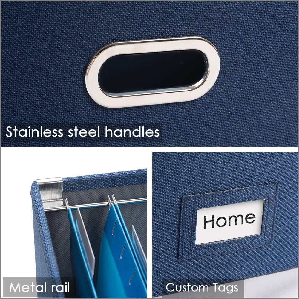 File Organizer Box - Set of 1 Collapsible Decorative Linen Filing Storage Hanging File Folders with Lids Office Cabinet Letter/Legal Size Grey (17x14x11.2 inch)